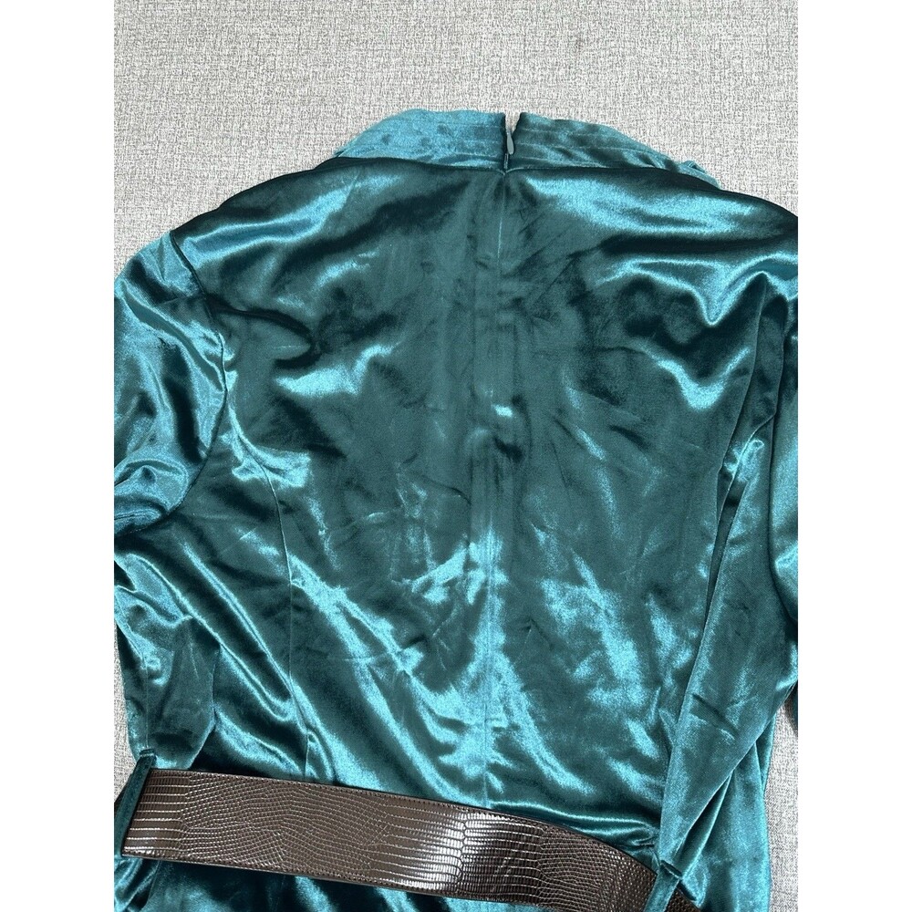 Donna Karan New York Women's Green Belted Velvet Jumpsuit Size 16 - Picture 13 of 13